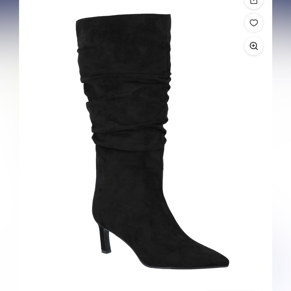 Time and Tru Womens Black Faux Suede Pointed Slouch Kitten Heeled Boots SZ 7.5